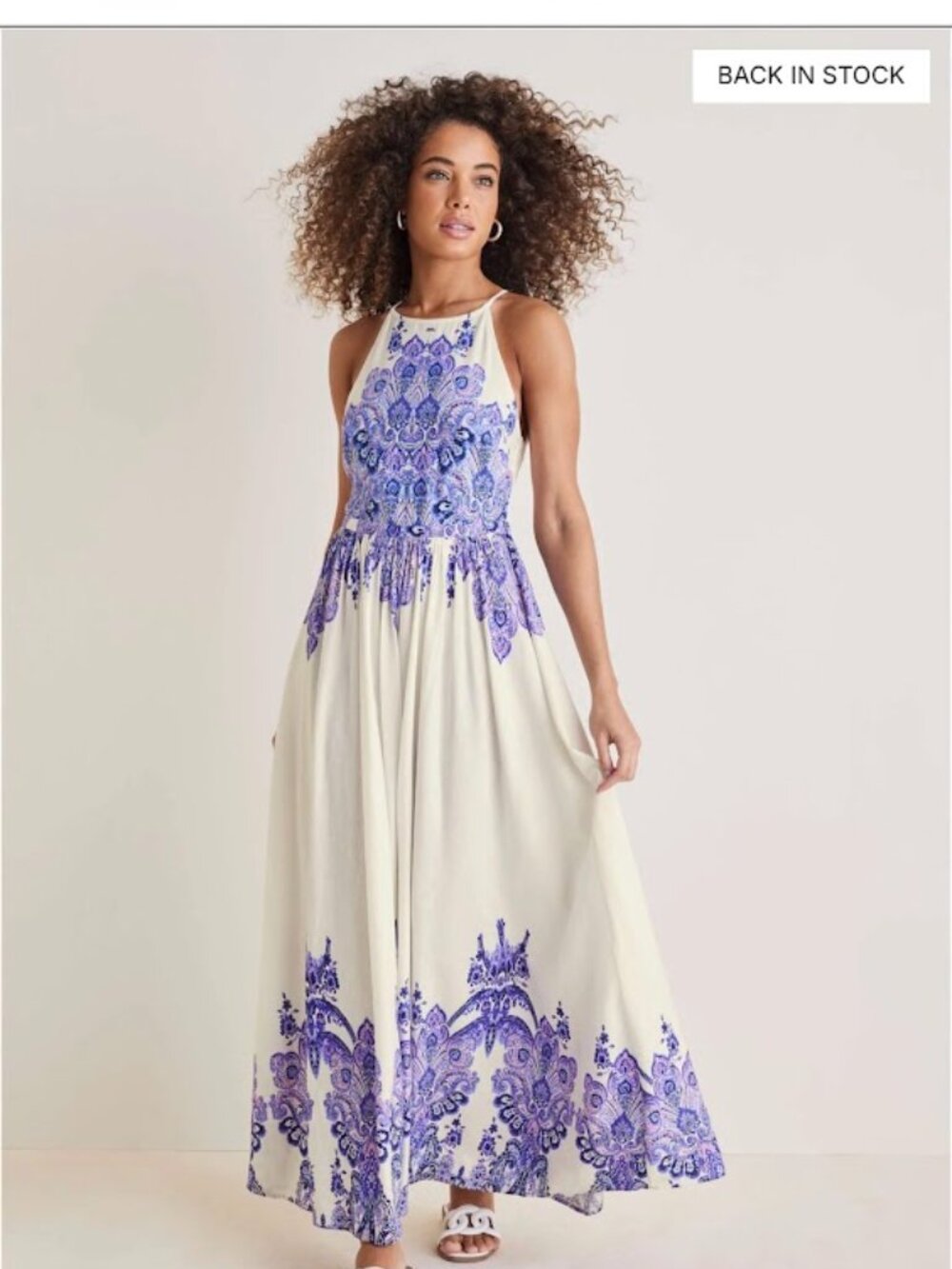 Venus Printed Linen Maxi Dress - Pink Boho Paisley Border
